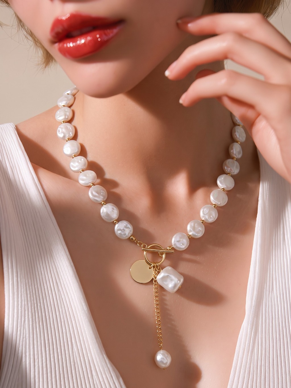 Mayamar Textured Coin Pearl Statement Necklace & Gift Bag